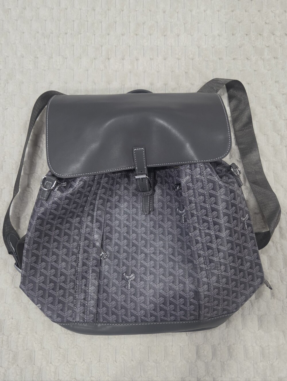 Goyard Gray Patterned Leather-Trim Backpack